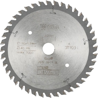 DEWALT EXTREME Циркулярен диск за рязане на дърво фино напречно и надлъжно с HM пластини ф165 мм 20 мм 2 мм 40 z (DT1091-QZ)