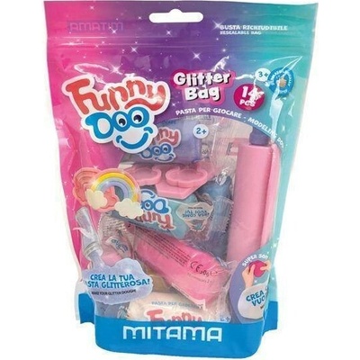 MITAMA Modelína FUNNY DOO, sada „Glitter bag“, + formy + nástroje, MITAMA 63864 ,balení 22 ks 628419