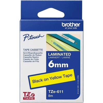 Brother TZe-611 6 mm žltá čierna tlač 8 m TZE611