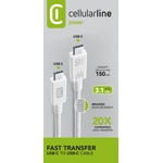 Cellularline Кабел USB-C to USB-C 3.1, бърз пренос на данни 10Gbps, 5A, 1м бял