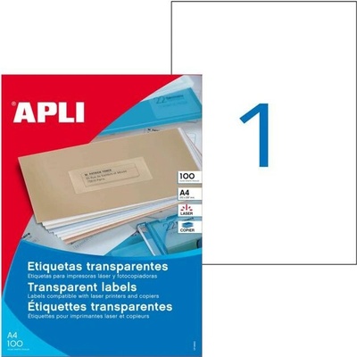 Etikety polyesterové priehľadné 210x297mm Agipa A4 laser 100 hárkov