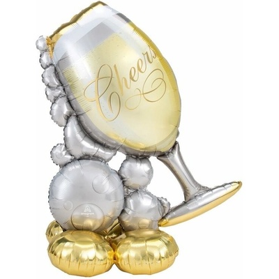 Balonky Airloonz stojící balónek šampaňské s bublinami 104 cm x 129 cm silvestr