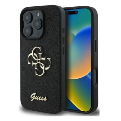 GUESS Защитен калъф Guess Fixed Glitter 4G Metal Logo за iPhone 16 Pro Max, Черен