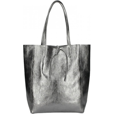 Kožená shopper kabelka 396 metalíza šedá