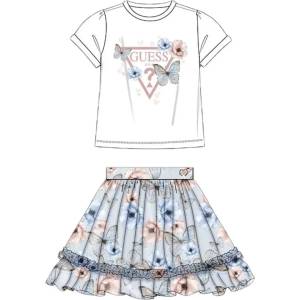 Guess Комплект бяла тениска с пеперуди и шифонена пола за мини момиче Guess
