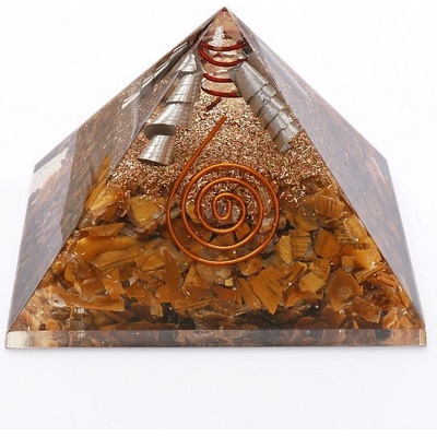 Nefertitis Orgonit pyramida s tygřím okem a krystalem křišťálu NF10781 - cca 4 x 4 cm