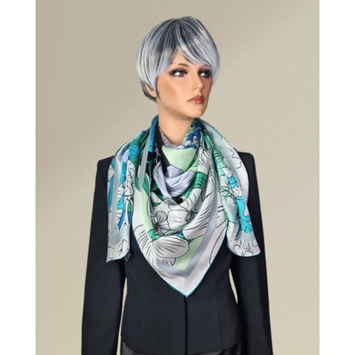 hedvábný šátek Chameleon v tyrkysovémmodrém a zeleném odstínu – Zboží Dáma