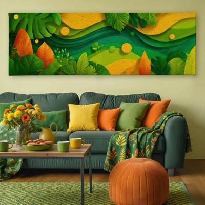 Obraz na plátně - Orosené listy FeelHappy.cz Velikost obrazu (šířka x výška): 120 x 40 cm