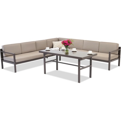 Garden Point Голям ъглов диван за 6 души с маса Porto Comida 6 кафяв Garden Point (GAP307N6-COM)