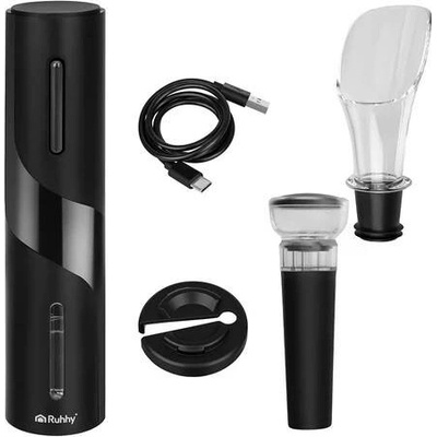 Ruhhy 27312 Automatický elektrický otvírák na víno 4 v 1, USB, černý