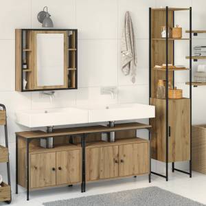 vidaXL Комплект мебели за баня 4 бр. Дъб 33 x 33 x 185, 5 см (3334422)