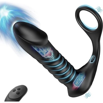 Paloqueth Thrusting Anal Lock Prostate Massager with Remote Control Black