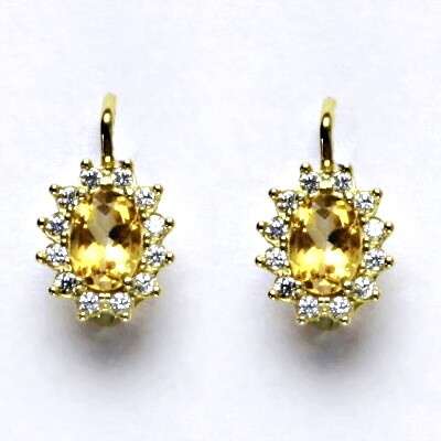 Čištín Zlaté náušnice Kate, žluté i bílé zlato, přírodní citrín pálený, čiré zirkony, NK 1480
