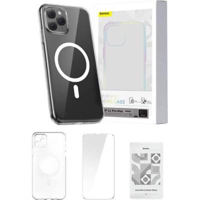 Baseus Crystal Magnetic Case Set (ARSJ010202) - поликарбонатов кейс с MagSafe и стъклено защитно покритие за дисплея за iPhone 11 Pro Max (прозрачен)