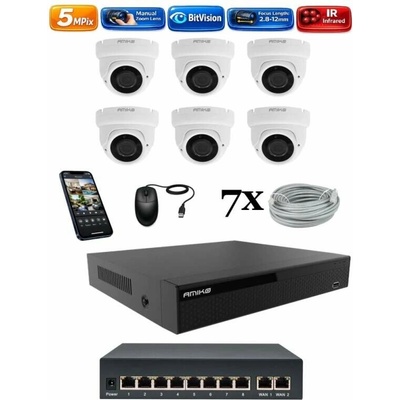 Amiko IP 6 kamerový set so switchom Manual Zoom Dome 1505K6V2