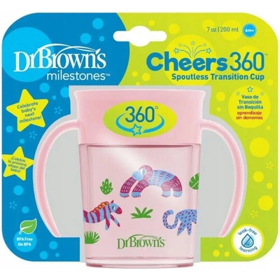 Dr. Brown´s hrneček Cheers360° Jungle s držadly růžový 200 ml