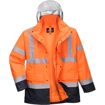 Portwest S471 HI VIS CONTRAST TRAFFIC reflexná bunda 4v1 Fluorescenčno oranžová Námornícka modrá