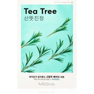 Missha Airy Fit Tea Tree платнена маска с почистващ и освежаващ ефект за чувствителна кожа на лицето 19 гр