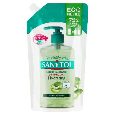 Sanytol Zelený čaj & Aloe Vera dezinfekční hydratující mýdlo na ruce náhradní náplň 500 ml