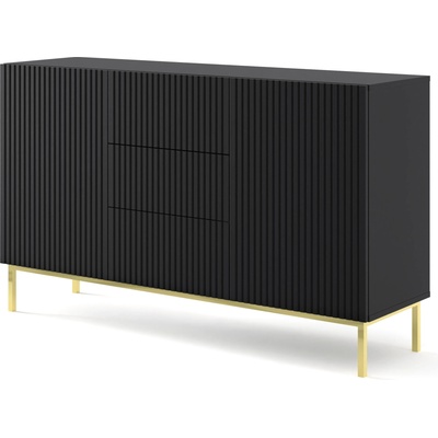 BIM Furniture Комод Ravenna B 150 2D3S фрезован фолиран MDF, черен мат/злато (RAVENNACAB150BLMGF)