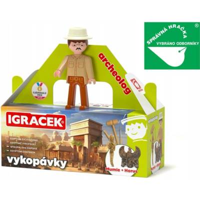 Sada Efko archeologa s mumií a sochou boha Hóra