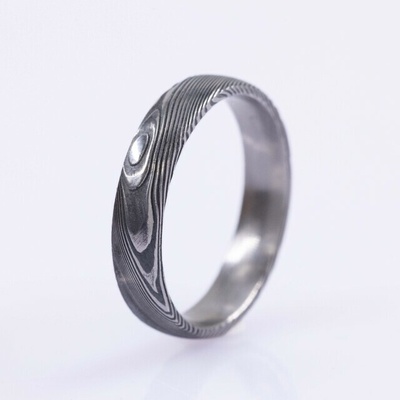 Prima dřevo Kovaný snubní prsten z nerez oceli damasteel CR6166