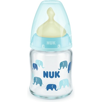 Nuk Стъклено шише с каучуков биберон NUK - First Choice, TC, 120 ml, 0-6 месеца, Синьо (10747115-Син)