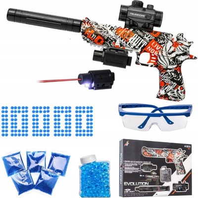 Glock automatická pistole na gelové kuličky + laserový zaměřovač, brýle a 10000 kuliček