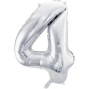 Party Deco Фолиев Балон Цифра, Сребро - 86см - 4 (fb1m-4-018)