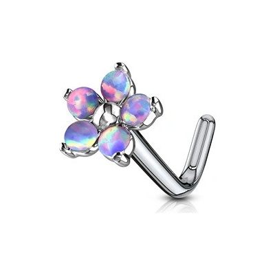 Šperky4U Zahnutý piercing do nosu kytička s opály N0106-OP38