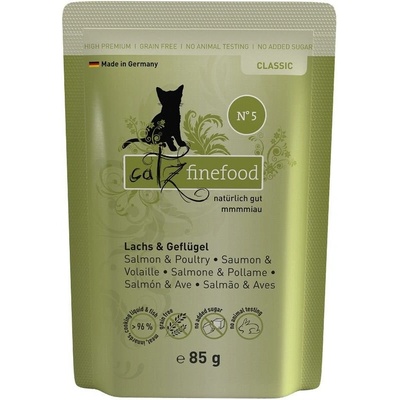 Catz Finefood Kitten No.5 losos drůbeží a špenát 85 g