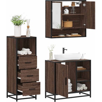 vidaXL Комплект мебели за баня от 3 части, кафяв дъб, инженерно дърво (3301059)