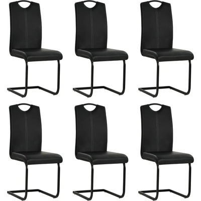 vidaXL Конзолни трапезни столове, 6 бр, черни, изкуствена кожа (275463)
