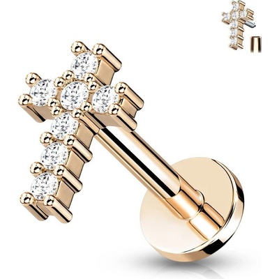 Šperky4U labreta cartilage piercing křížek LB0034RD-1206