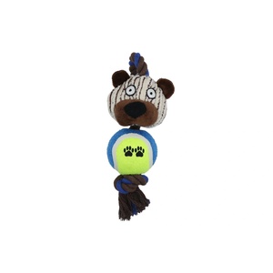 Uniq Pets Ropy Bear - плюшена играчка за куче с въже, топка и пищялка, 20 см