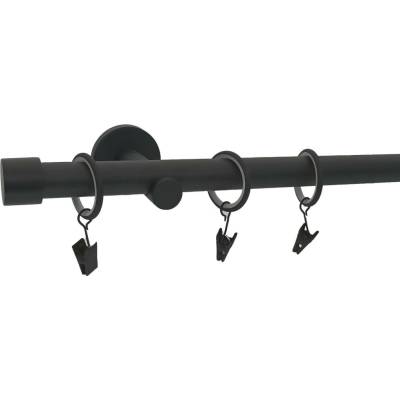 KovovégarnýžeCZ Rullo modern 19 mm Jednořadá prodloužená Kroužky s háčky černá matná 180 cm