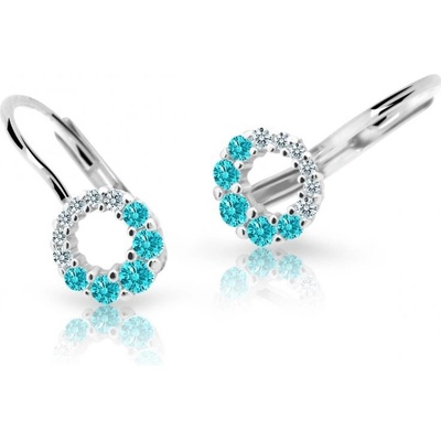 Danfil dětské náušnice C2154 z bílého zlata s kamínky Mint Green zapínání klapka