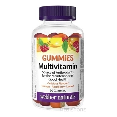 Webber Naturals Multivitamín Gummies želé pastilky, príchuť pomaranč, malina a citrón, 90 ks