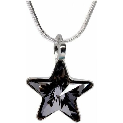 Swarovski Elements Stříbrný náhrdelník šedo černá hvězdička 54034.1 Silver Night