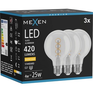 Mexen Vintis 3x LED спирална нажежаема жичка E27, G80, 4W, Топла - 2700K, 420 lm, прозрачно (L165-E27-0427-00x03)