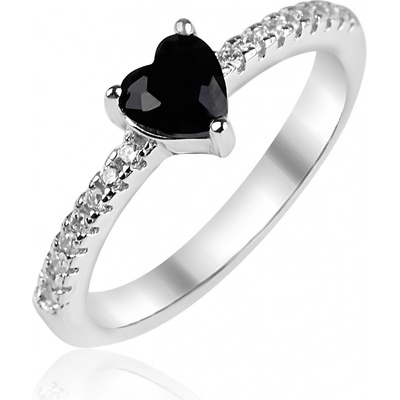 Meucci Stříbrný prsten s černým srdíčkem a zirkony SR160