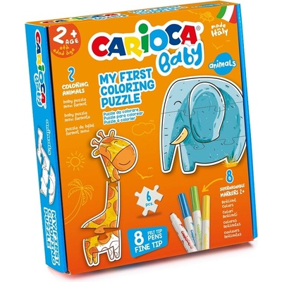 Fixy CARIOCA dětské Baby 2+, 8 ks + puzzle zvířátek