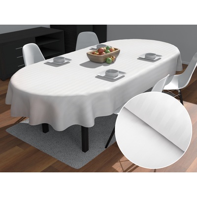 Biante Damaškový oválný ubrus Atlas Gradl DM-015 Bílý proužky 8 mm 120x160 cm