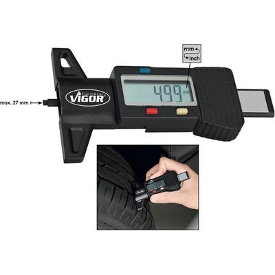 Vigor Digitální měřič hloubky dezénu pneumatik 0-27 mm V1584