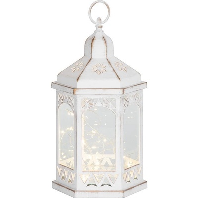 MagicHome Lucerna MagicHome Vánoce Morocco, LED teplá bílá, bílý, 3xAAA, plast, časovač, 18x15x32 cm