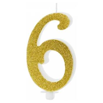 Image 1 of PartyDeco Свещ за торта - златна, номер 6