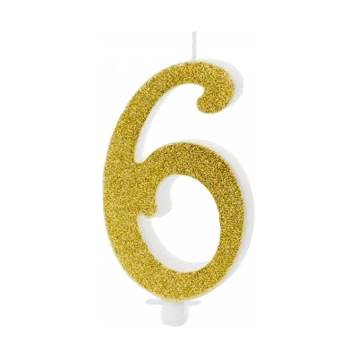 PartyDeco Свещ за торта - златна, номер 6