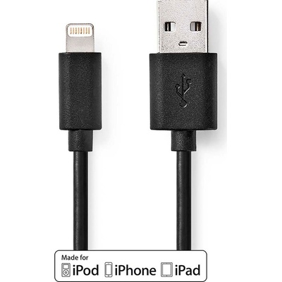 NEDIS Lightning Kabel | USB 2.0 | Apple Lightning 8pinový | USB-A Zástrčka | 480 Mbps | Poniklované | 1.00 m | Kulatý | PVC | Černá | Box