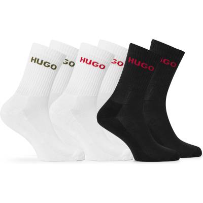Hugo Чорапи Hugo Mens HUGO Ribbed Logo 6-Pack Crew Socks - Black/White