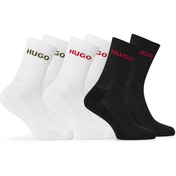 Hugo Чорапи Hugo Mens HUGO Ribbed Logo 6-Pack Crew Socks - Black/White